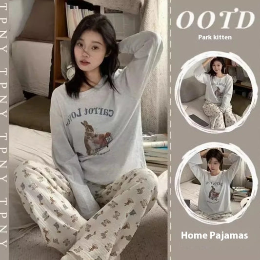 Frühling und Herbst Neue Damen Ins Stil Pyjamas Homewear Set Cartoon Mädchen Lange Ärmeln Lange Hosen Koreanische Pyjamas Homewear set.