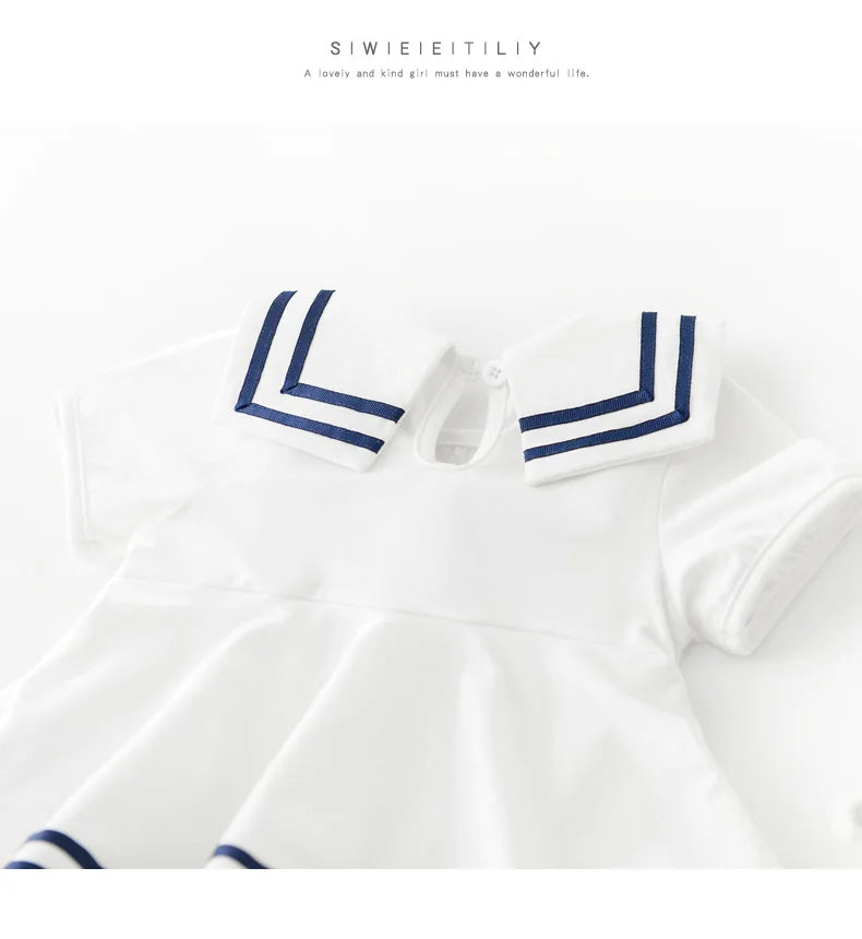 Sommer Baby Mädchen Strampler Kleid Sailor Navy Kragen Infant Mädchen Bögen Einteilige Kleidung Kleinkind Kurzarm Body.