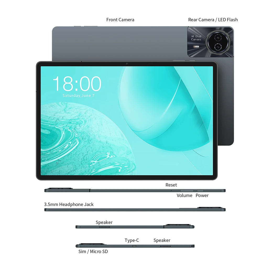 Odea S11 Tablet Android 14 Max 16GB RAM 256GB ROM T606 8-core 11 inch TDDI Tablets 4G VoLTE GPS 8000mAh Widevine L1 Type-C