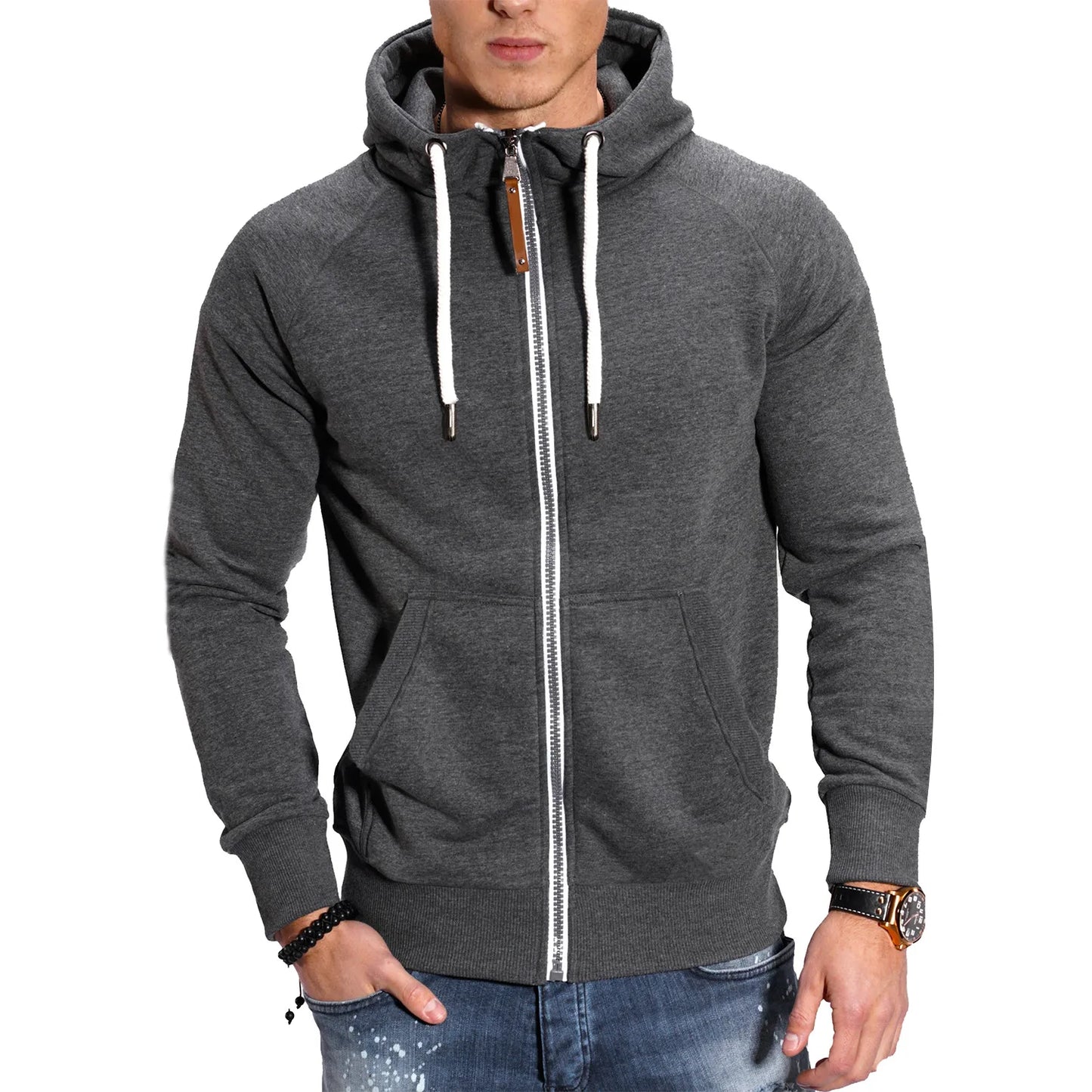 Men's Hoodies Long Sleeve Sweatshirts for Men Zipper Hooded Pullover High Neck Mens Sweatshirt Top Jacket Coat Black Sweater.