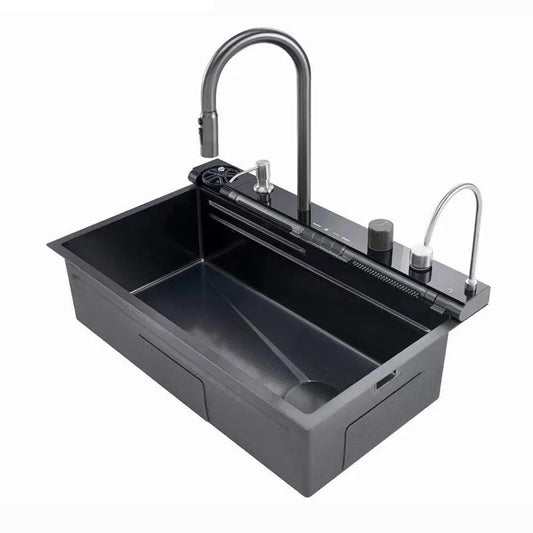 Blue Whale Arowana Multifunctional Kitchen Sink Single Bowl Nano Black Honeycomb LED Digital Display Stainless Steel for Home