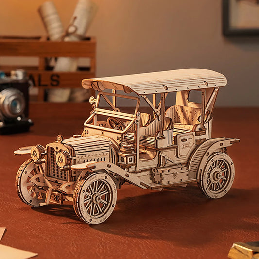 Classic Car 3D Car Wooden Puzzle Scale Model,DIY Model Kit, Handcraft Gift,Home Decoration,Mechanical Model Kit, Building Toy.