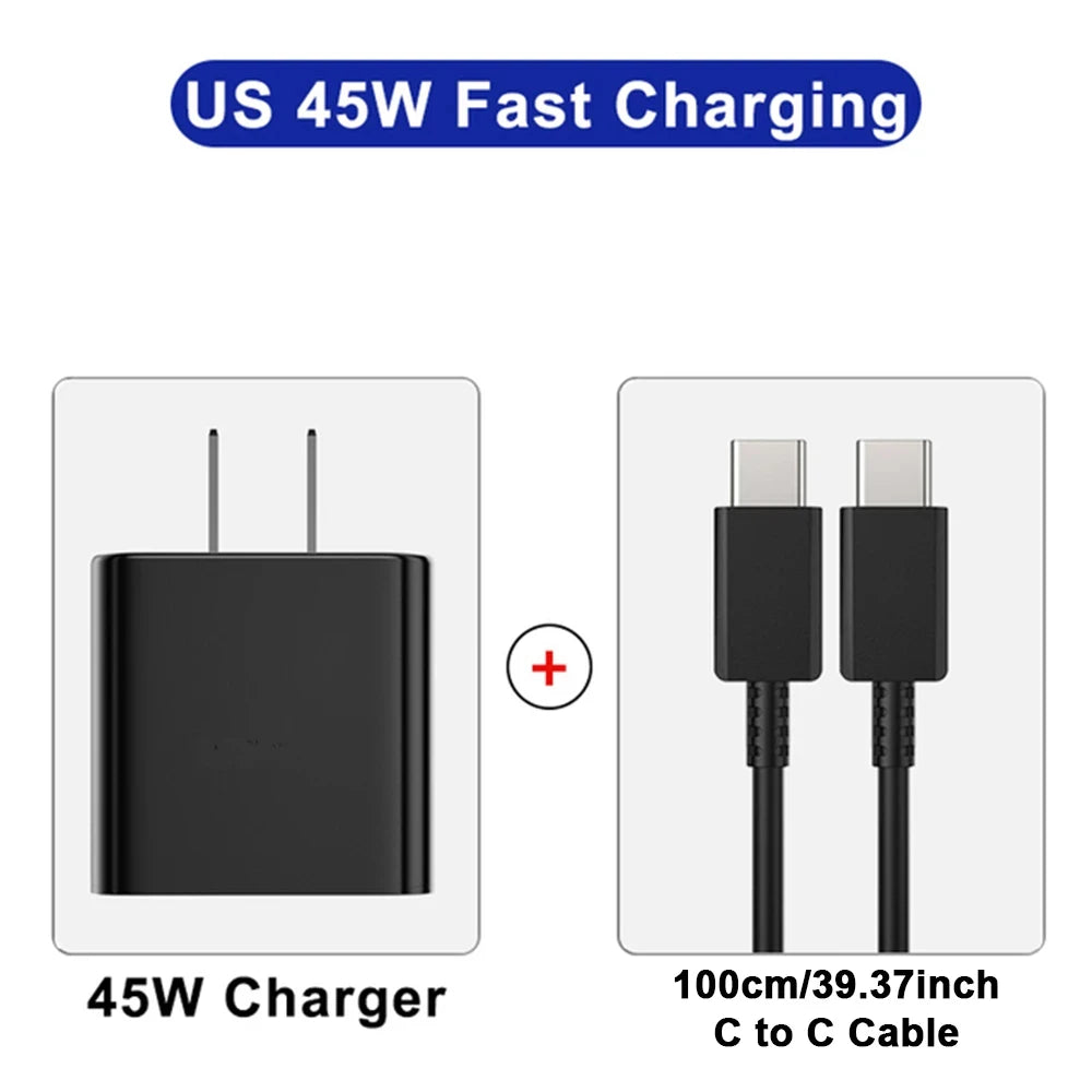 45W PD Super fast charge for S22 S23 Ultra Note 10+ 5G USB C Mobile Phone Type C US/EU/UK Fast Quick Charging Wall Adapter.