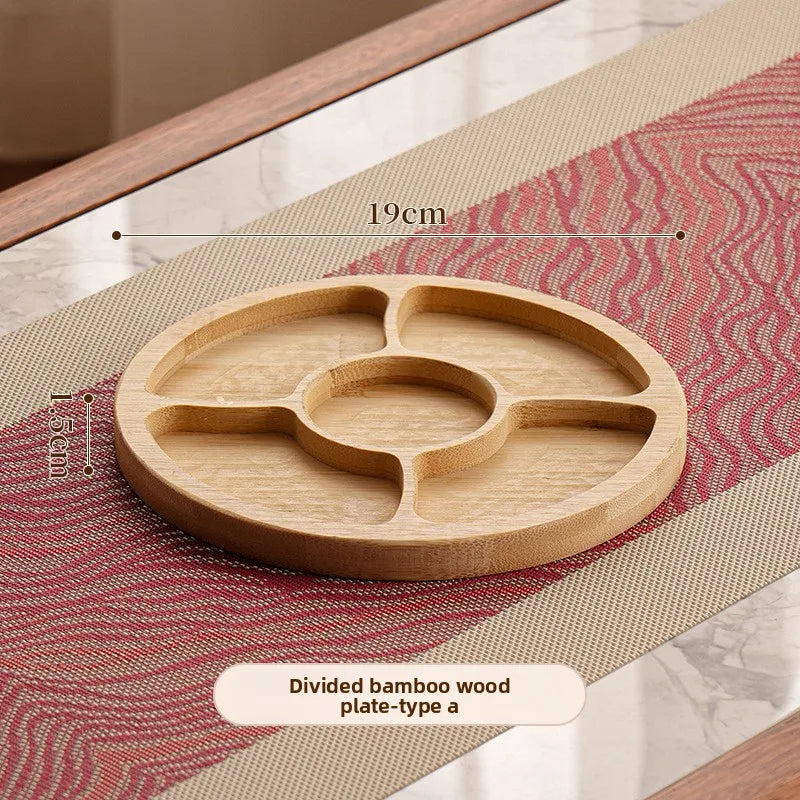 1pcs Wooden Compartment Tray for Boiling Tea Snack Plate Home Living Room Nut Candy Fruit Serving Dish Solid Wood.