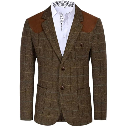 British-style men's suit jacket Houndstooth tweed sports jacket Double-breasted formal jacket British-Style Men's Suit Jacket.