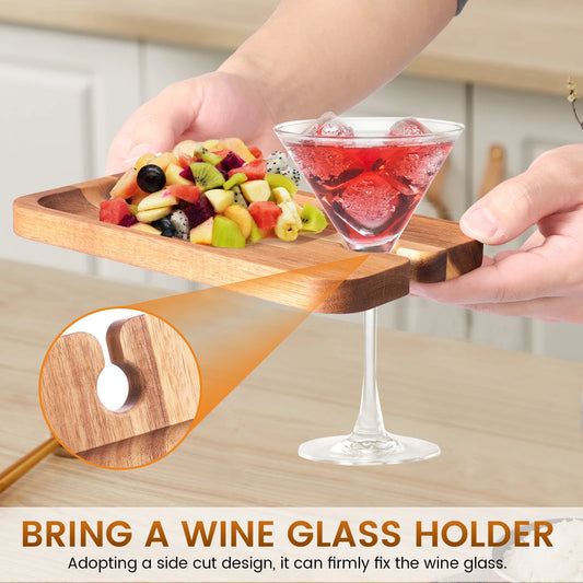 Wood Appetizer Plates With Wine Glass Holder Wine Appetizer Plates Wood Charcuterie Boards for Wine Party Housewarming Party.