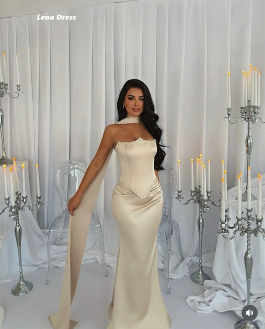 Lena Ballkleid-Luxuskleid aus Satinstoff, maßgeschneiderte Anlasskleider für besondere Anlässe, schulterfrei, maßgeschneidert, Diamant-Abend.