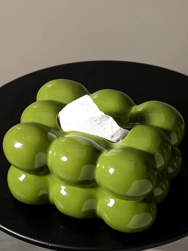 Light Luxury Olive Green Ceramic Tissue Box Bathroom Tissue Box Household Living Room Coffee Table Desktop Ornaments Home Decor.