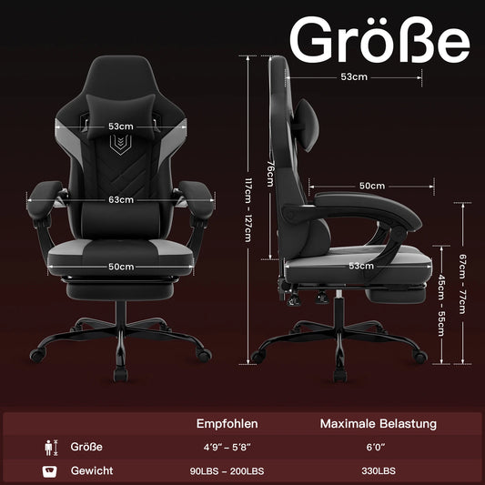 WOTSTA Gaming-Stuhl, ergonomischer Bürostuhl, Renncomputerstuhl, höhenverstellbarer Computerstuhl mit Kopfstütze