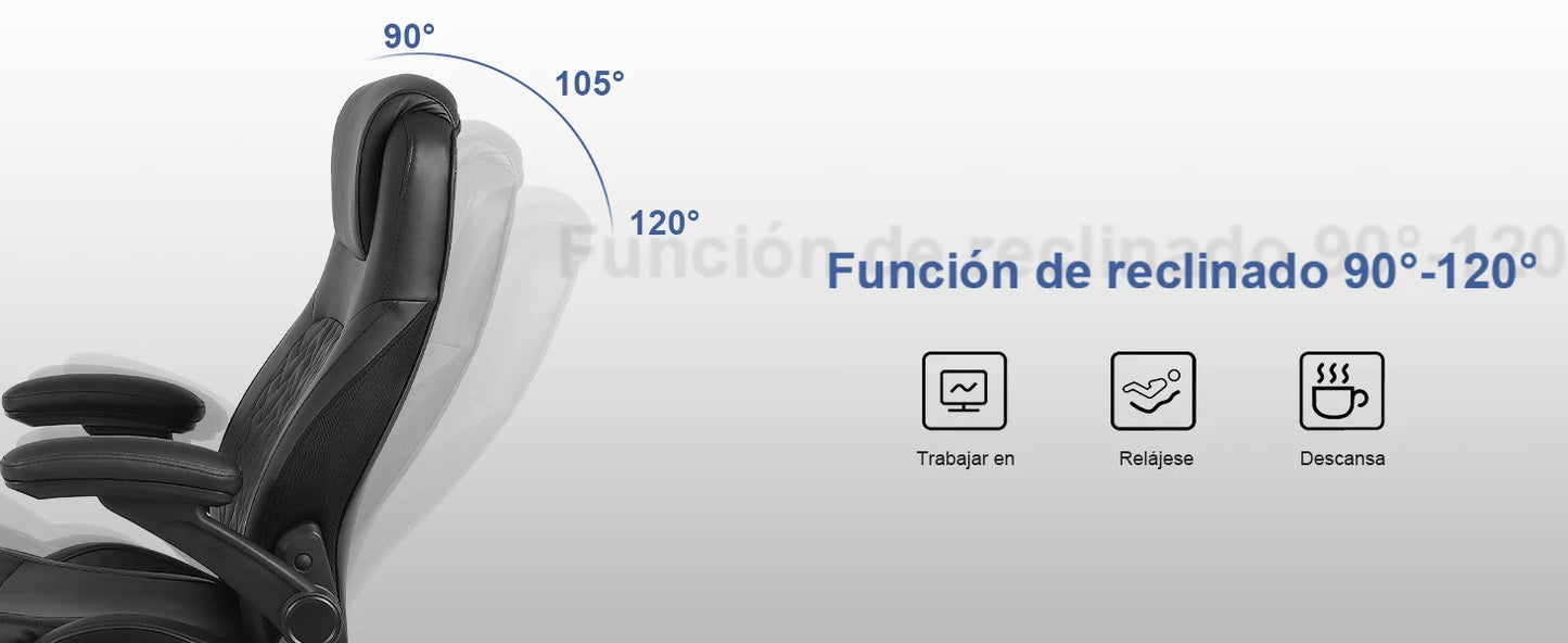 Ralex-Stuhl Ergonomischer Bürostuhl mit 200 kg Tragkraft, PU-Leder-Schreibtischstuhl mit Lordosenstütze und hochklappbaren Armlehnen,