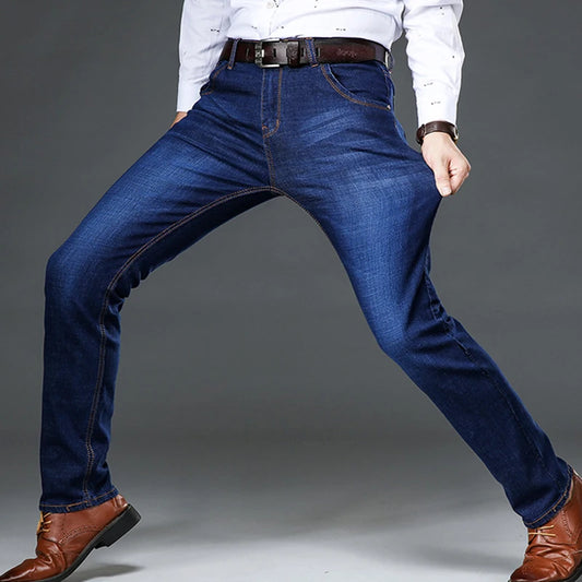 42-44 Frühling und Herbst Neue klassische Herren-Jeans in großen Größen, modisch, Business-Casual, Stretch, schlank, Schwarz, Blau, Herren-Markenhose.