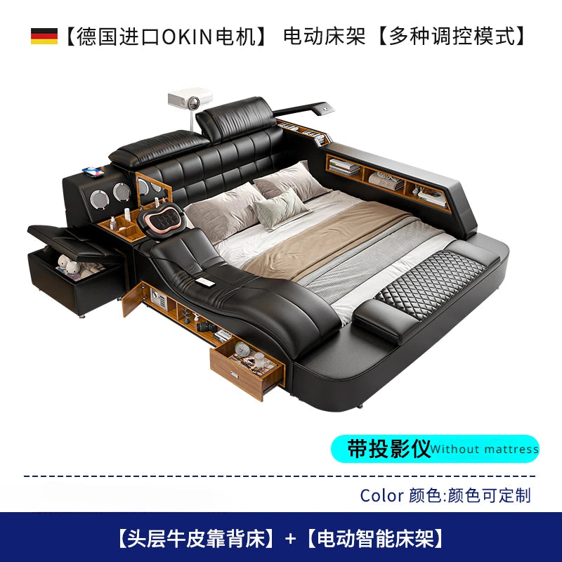 Nordic Multifunktions Doppelbett Seite Von Seite Leder Luxus Kingsize Bett Rahmen Plattform Holz Design Lit Schlafzimmer Set Möbel