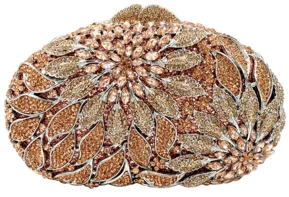 Gold Metal Leaves White Crystals Evening Clutch Bags Luxury Women Wedding Party Purse Ball Handbags Rhinestone Mini heart bag