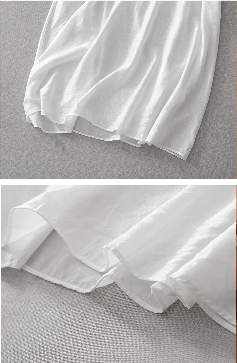 Neuankömmling 2024 Sommer Kunst Stil Frauen Kurzarm V-Ausschnitt lockeres Kleid Vintage Stickerei solide weiße A-Linie lange Kleider.