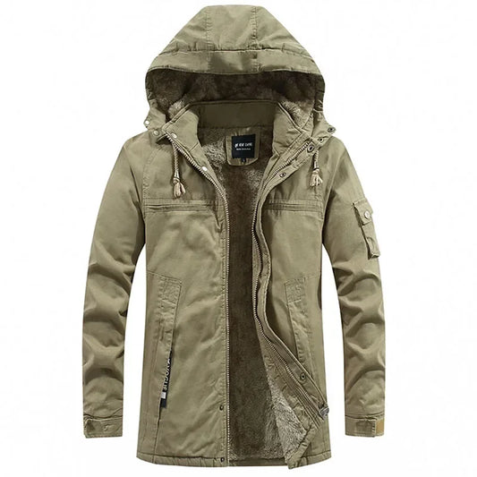 Parkas Coat Military Windproof Hooded Jackets Man Washed Cotton Thick Fleece Casual New Winter Warm Varsity Jacket Men.