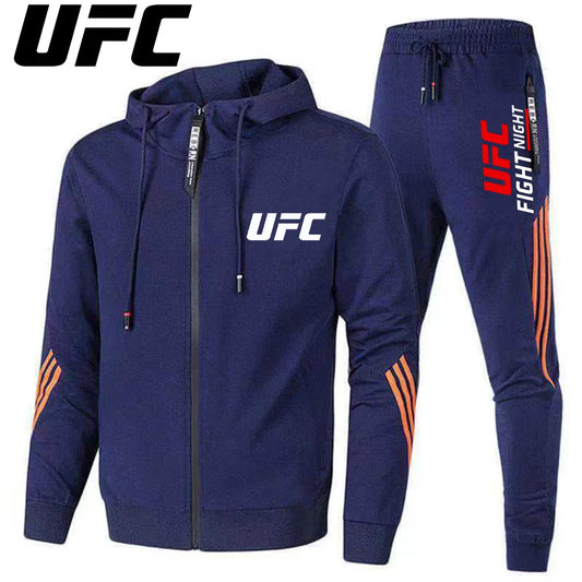UFC New Frontier Men's Casual Sports Set Fashion Zipper Jacket Running Women's Men's Sports Set UFC Printed Outdoor Hoodie Set.