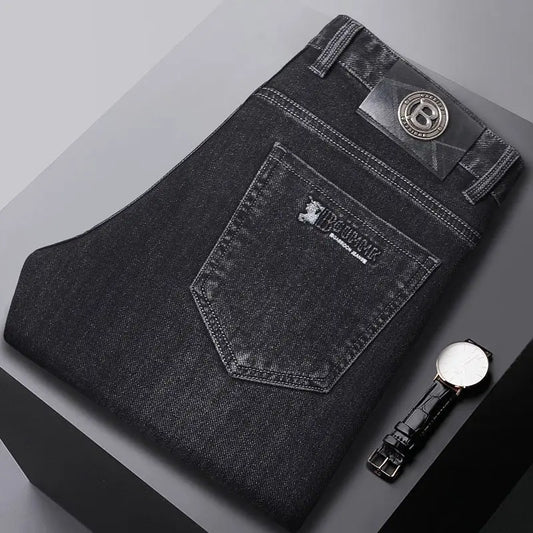 2025 New Stretch Jeans Men's Regular Classic Business Slim Trousers Black Blue Straight Male Y2K Brand Clothing Pants Size 29-40.
