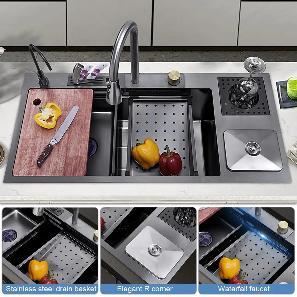 Modern Multifunctional Stainless Steel Kitchen Sink with Faucet for Home Cooking and Cleaning Durable Scratch-Resistant