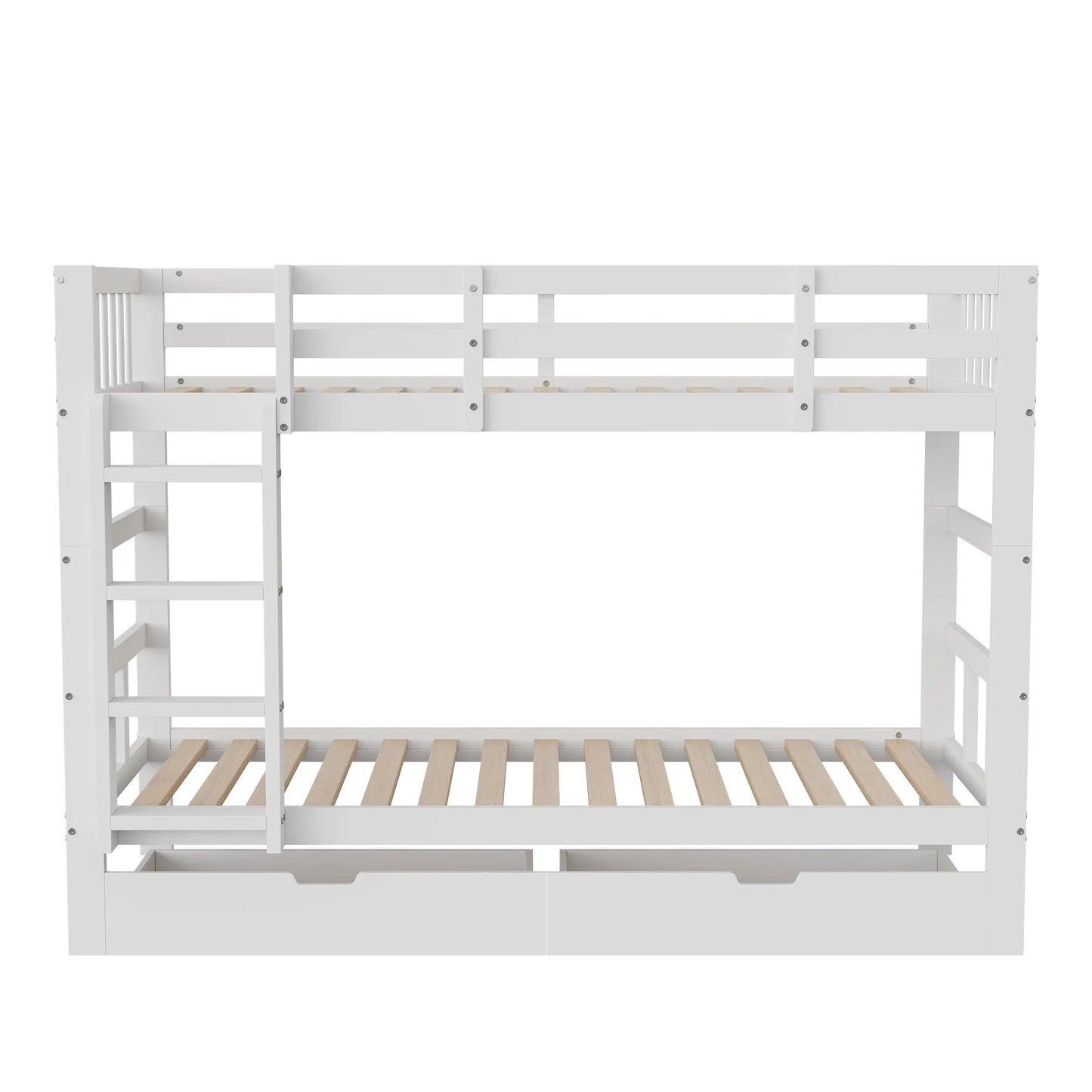 Rosahqnda Massivholz-Bettgestell 90 x 200 cm, Kinderbett mit Schubladen und Kopfteil für Bücher, Einzelzimmer, Weiß