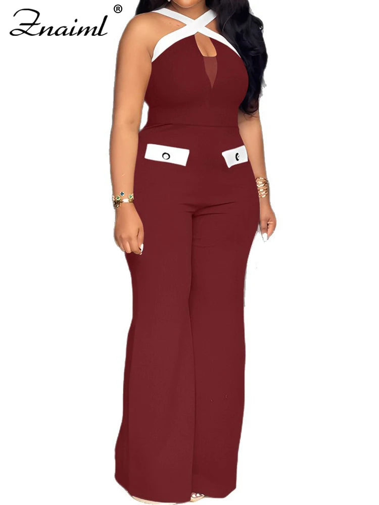 Znaiml Black Women's Sleeveless Cross Spaghetti Strap Loose Jumpsuit Autumn Office Wide Leg Pants Streetwear Overalls Fashion.