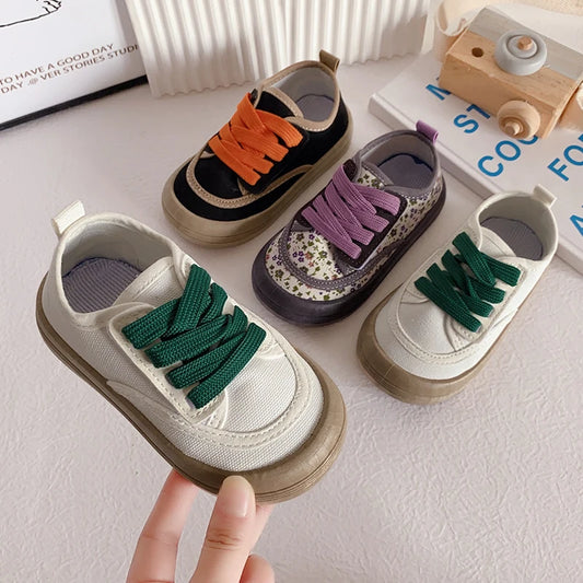 Children Fashion Versatile Soft Canvas Shoes Floral Print Casual Kids Shoes Drop Shipping Lace-up 2023 Spring New for Boys Flats.