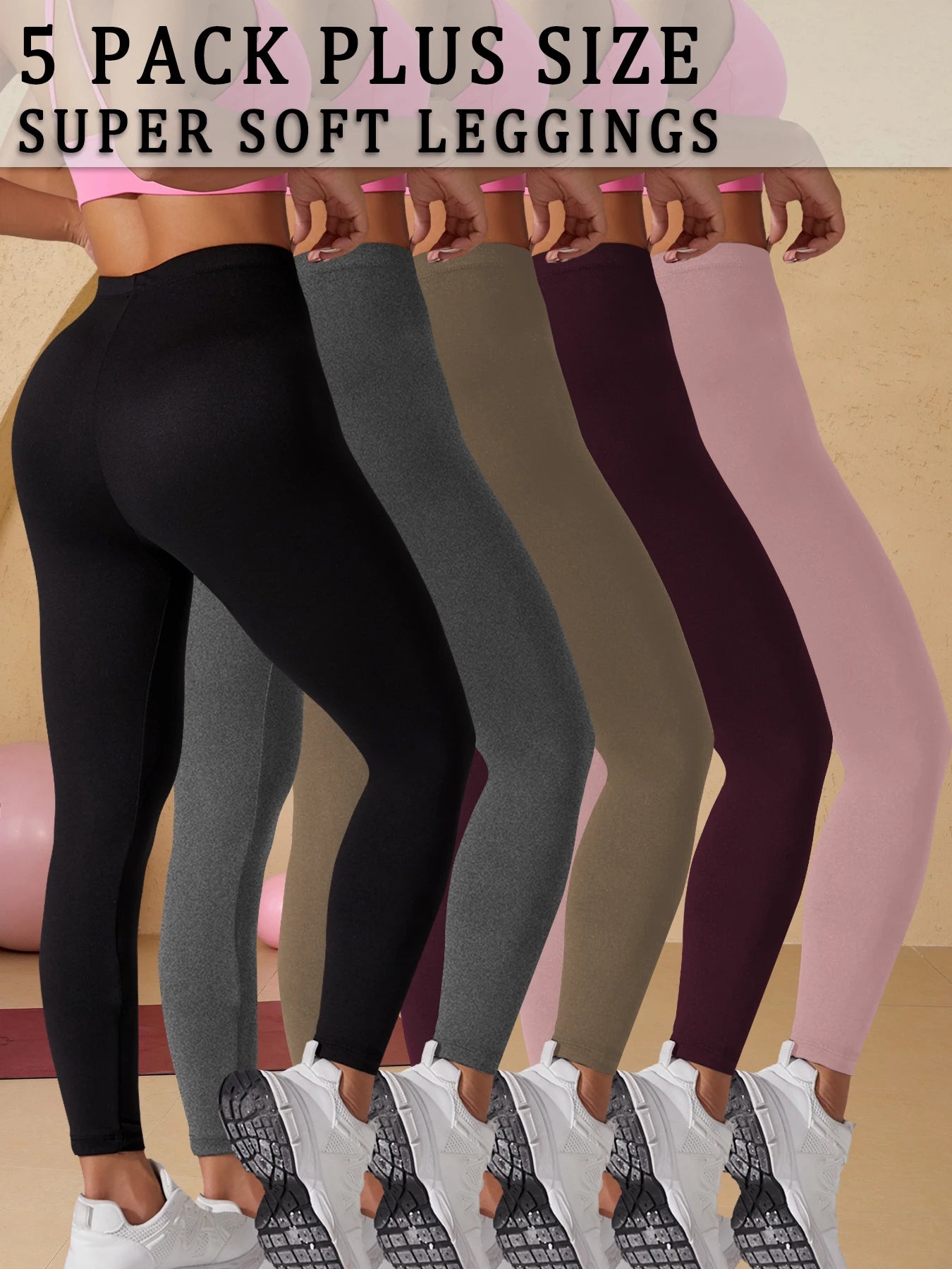 Plus Size 5 Pack Super Soft Sport Leggings For Women No See Through Workout Running Yoga Athletic Leggings RUNNING.