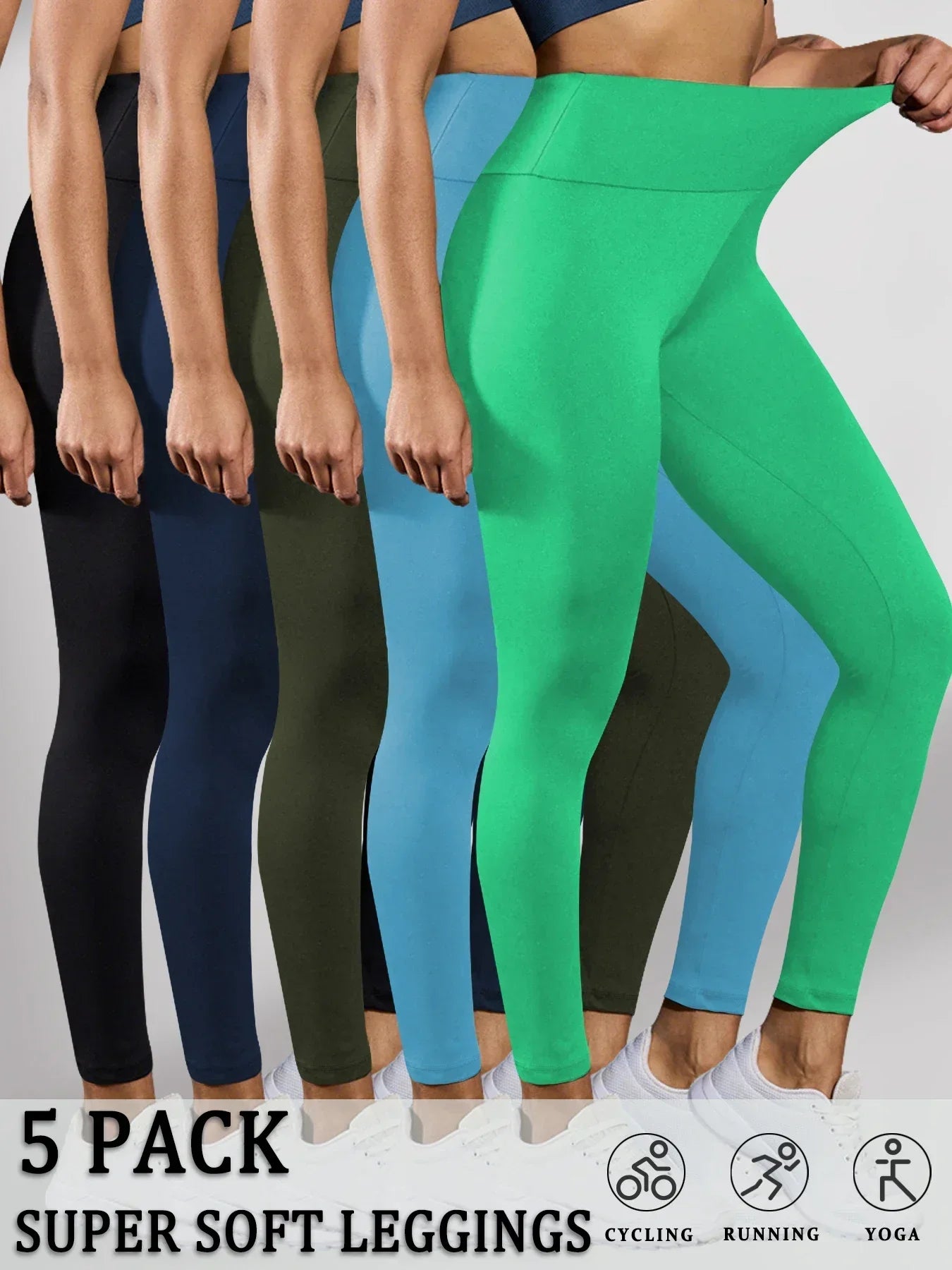 5 Pack Women's Super Soft High Waisted Tummy Control No See Through Workout Yoga Running Athletic Push Up Gym Fitness Leggings.