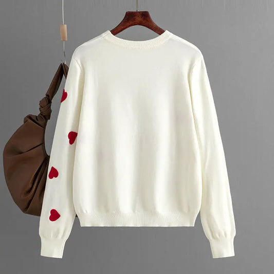Frauen Herz Druck Gestrickte Pullover Herbst Winter Lose Pullover Elegante Strickwaren Jumper Valentinstag Tops.