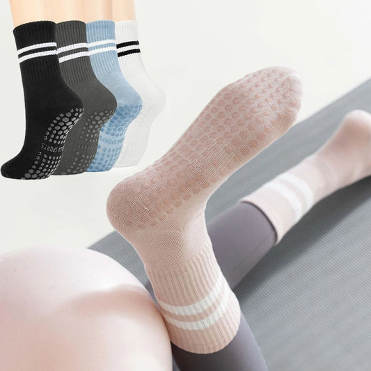 4 Pairs Yoga Socks for Women Professional Non-slip Silicone Mid-tube Pilates Socks Indoor Fitness Gym Dance Sports Floor Socks.