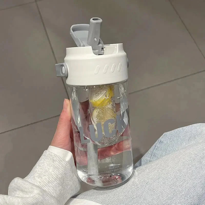 High Aesthetic Large Capacity Portable Sports Straw Cup for Girls Summer New Tea Separator Student Cup Water Bottle Gift