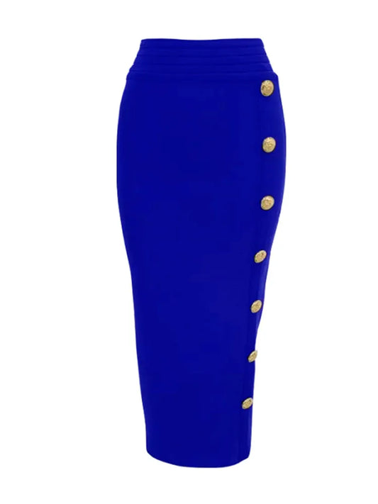 New Arrival Women Button Black Blue Red Bodycon Bandage Skirt 2024 Designer High Waist High Street Party Club Pencil Skirt 75cm.