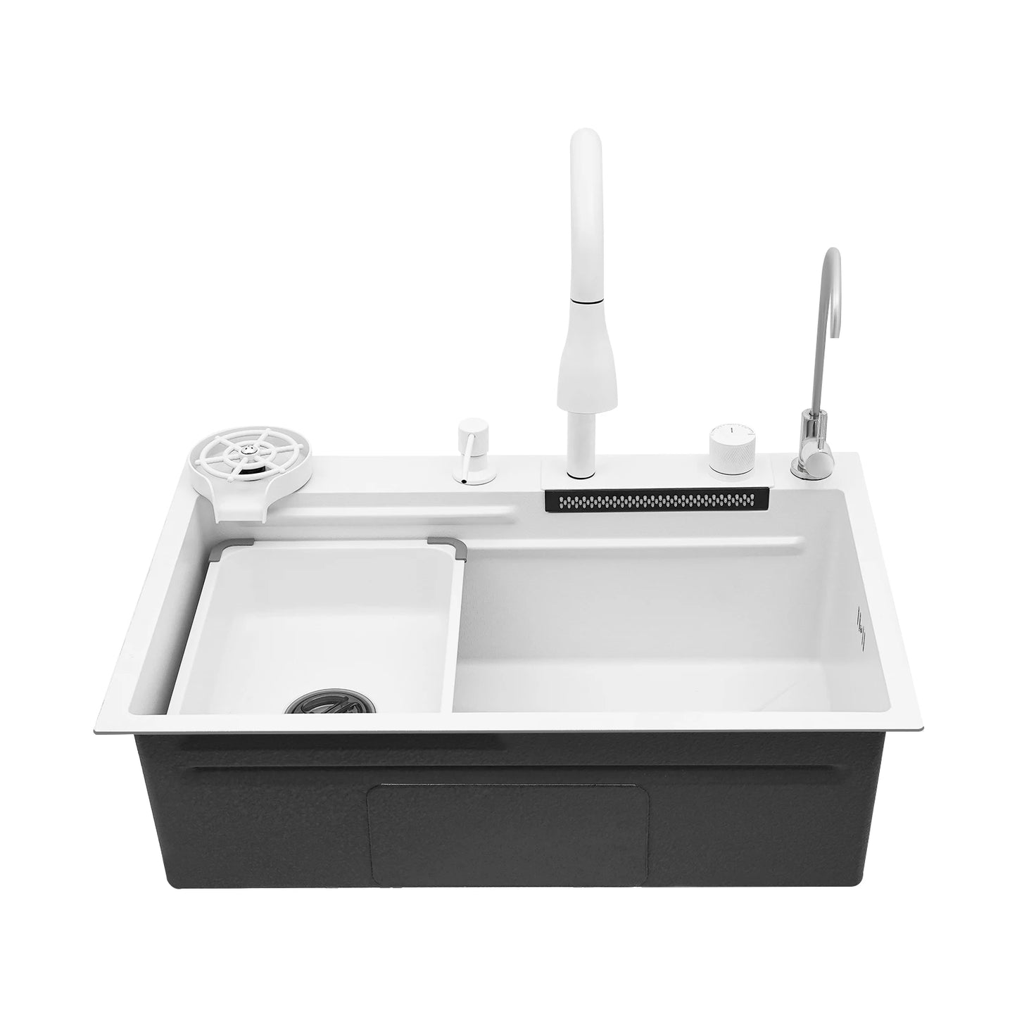 Küchenspüle, rostbeständiges Spülbecken mit ausziehbarem Wasserhahn, Schallschutzwirkung für Zuhause/Küche/Kanteine/Hotel/Bar