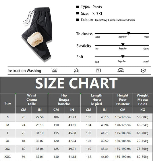 Winter Sweatwear Men's Plush Thick Sweatpant Thermal Zipper Pocket Trousers Casual Jogger Outdoor Windproof Thickened Pants.