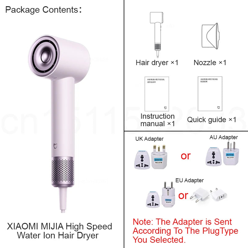 XIAOMI MIJIA High Speed Water Ion Hair Dryer,Water Ion Care,57° Intelligent Temperature Control,220V CN Version (With Adapter)