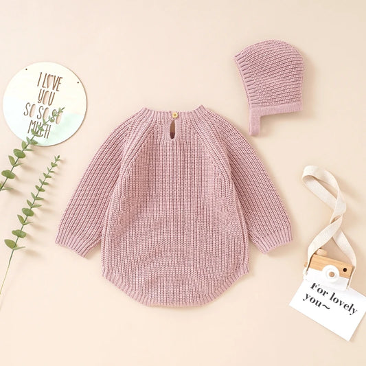 Neugeborenen Baby Mädchen Boy Knit Pullover Strampler Crewneck Sweatshirt Langarm Warme Bodys Tops Mit Hüte Herbst Winter Kleidung.