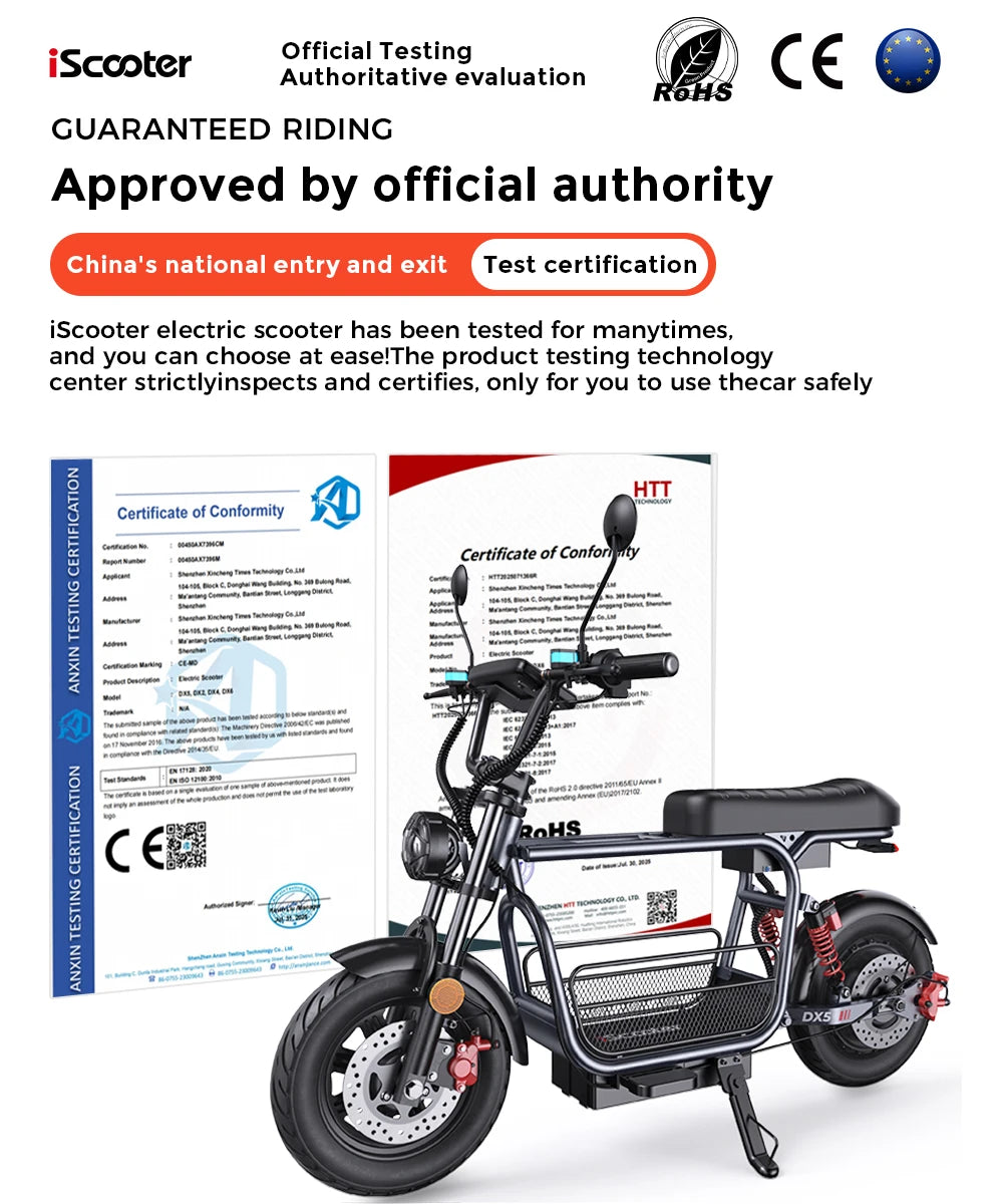 iScooter DX5 Electric Motorcycle 1500W Motor 48V15.6AH With Basket Cargo Ebike 15 inch Fat Tire with NFC Adult Electric Scooter