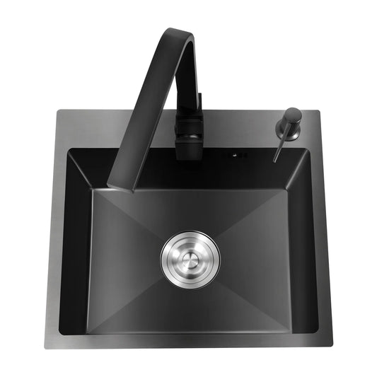 Einbauwaschbecken, Küchenspüle, Edelstahlspüle, mit Abfallset mit 360 ° Drehbarer Wasserhahn, Seifenspender und Abfallset