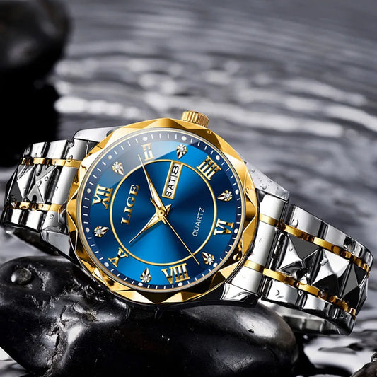 LIGE New Gold Watch Women Watches Ladies Creative Steel Women's Bracelet Watches Female Waterproof Clock Relogio Feminino+BOX.