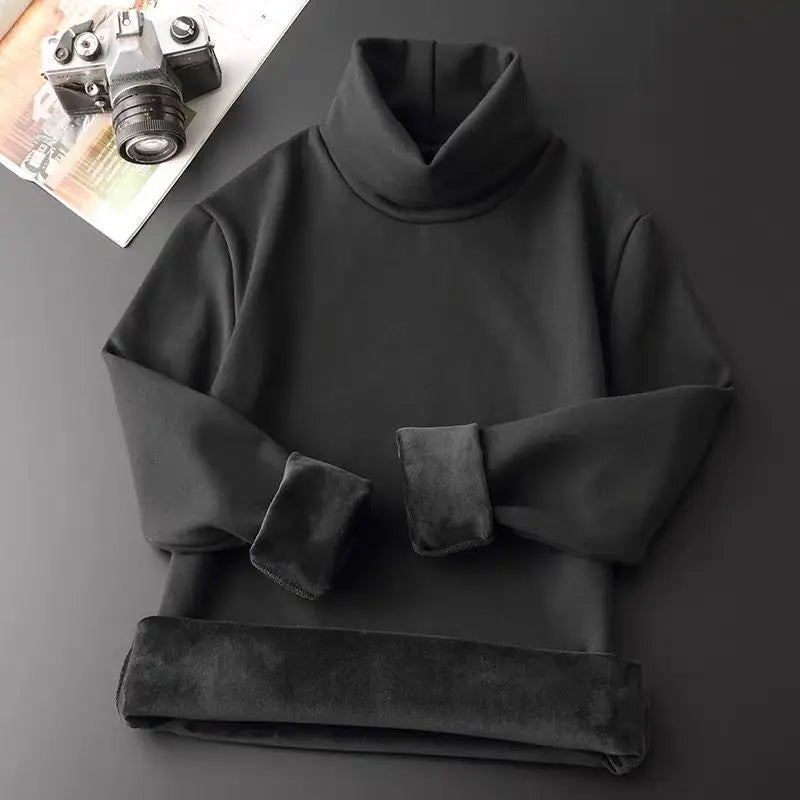 Trend Solid Simplicity Street Casual T Shirts Autumn Winter Long Sleeve Thick All-match Fashion Tops Korean Vintage Men Clothing.