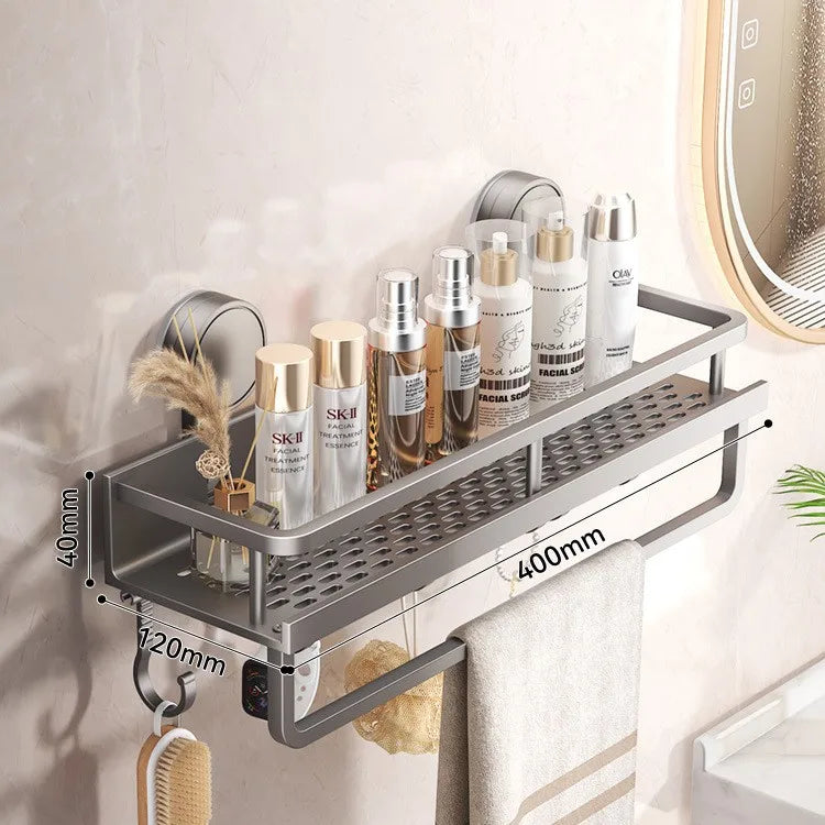 Bewegliches Badezimmerregal ohne Bohren – 30/40/50 cm Saugnapf-Organizer mit Haken/Stange, einfach zu installieren und zu reinigen, wasserdichtes Toilettenregal