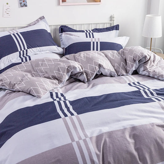 3PC 100% Cotton Duvet Cover Set Striped Printing 1PC Duvet Cover 2PC Pillowcase Cotton Soft Skin Friendly Bedding.