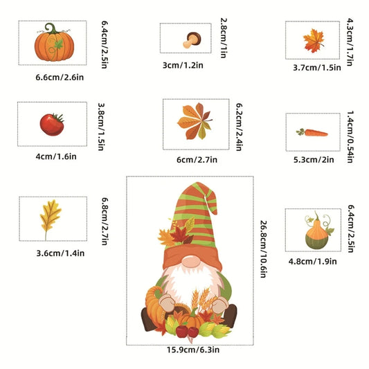 6 Sheets Autumn Thanksgiving Gnomes Window Clings Decal Fall Pumpkin Maple Leaf Electrostatic Stickers Wall Decor X3UC.