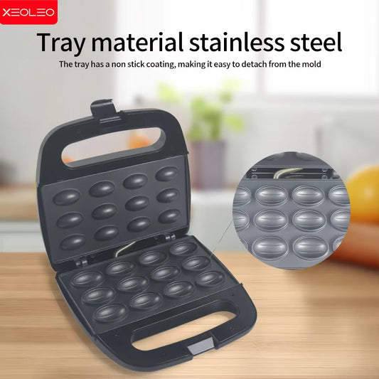 XEOLEO Electric Walnut Cake Waffle Maker 750W 12 Holes Pastry Nut Waffle Bread Maker Mini Baking Breakfast Machine Kitchen.