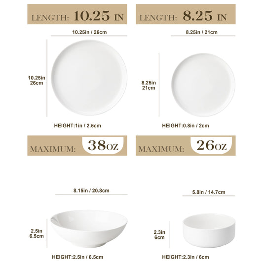 MALACASA 24 Piece Ceramic Plates Porcelain Dinnerware Set with 6 Pcs Dinner/Dessert Plates/Soup/Bowl Tableware Set Service for 6.
