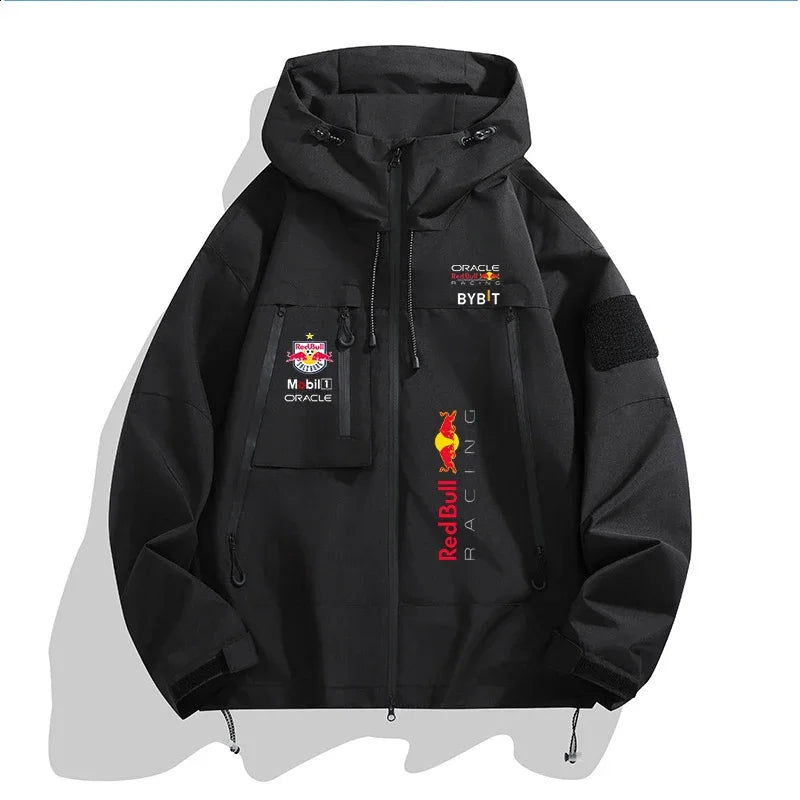 Spring 2025 Motorcycle Jacket, Red Bull Logo Printed Jacket, Men's Autumn Zipper Jacket, Men's Red Bull Logo , S-3XL.