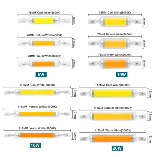 High Power LED R7S Glass Tube COB Bulb Ceramics 110V 220V 78MM 118MM R7s Corn Lamp 5W 10W 20W J78 J118 Replace Halogen Lampadas.