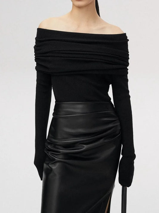 Slash Neck Pullover Frauen Tops Gestrickte Dünne Grundlegende Alle-spiel Sexy Elegante Off Schulter Herbst Winter Langarm Pullover weibliche.