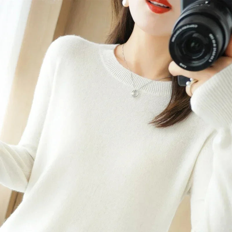 Frauen Pullover Herbst Winter Lange Hülse O-ansatz Pullover Warme Bodenbildung Shirts Koreanische Mode Pullover Strickwaren Weiche Jumper