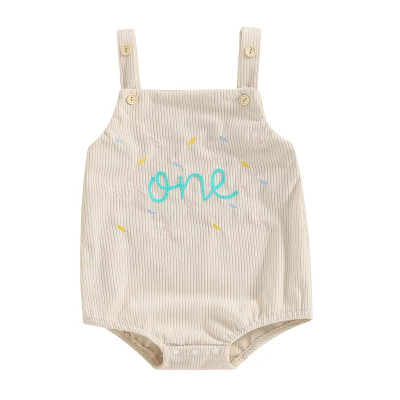 Baby ersten Geburtstag Stram pler, ärmellose Knopf verschluss Buchstaben Bodysuit lässige Overalls für Mädchen Jungen.