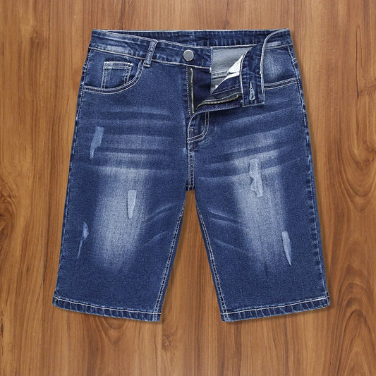 Neue Sommer Herren Stretch zerrissen kurze Jeans Blue Denim Shorts Hosen große lässige Mittel hose.